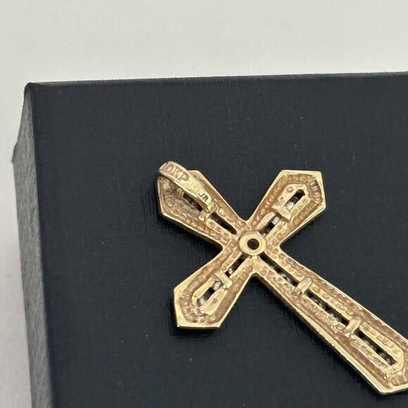 10K Yellow Gold Diamond Cross Religious Pendant - Picture 6 of 13